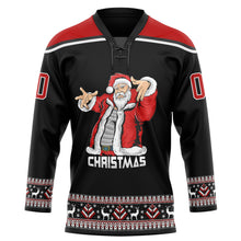 Charger l'image dans la galerie, Custom Black Red-White Christmas Santa Claus 3D Hockey Lace Neck Jersey