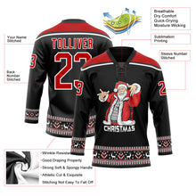 Charger l'image dans la galerie, Custom Black Red-White Christmas Santa Claus 3D Hockey Lace Neck Jersey