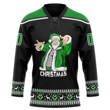 Charger l'image dans la galerie, Custom Black Grass Green-White Christmas Santa Claus 3D Hockey Lace Neck Jersey