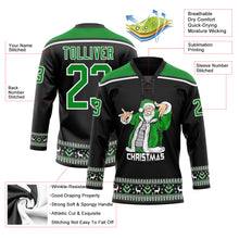 Charger l'image dans la galerie, Custom Black Grass Green-White Christmas Santa Claus 3D Hockey Lace Neck Jersey