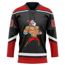 Charger l'image dans la galerie, Custom Black Red-White Christmas Santa Claus 3D Hockey Lace Neck Jersey