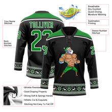 Charger l'image dans la galerie, Custom Black Grass Green-White Christmas Santa Claus 3D Hockey Lace Neck Jersey