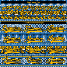 Charger l'image dans la galerie, Custom Light Blue Gold-Black Christmas Tree And Tiger 3D Hockey Lace Neck Jersey