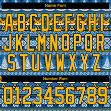 Charger l'image dans la galerie, Custom Light Blue Gold-Black Christmas Tree And Tiger 3D Hockey Lace Neck Jersey