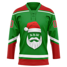 Charger l'image dans la galerie, Custom Grass Green Red-White Christmas Santa Claus 3D Hockey Lace Neck Jersey