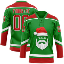 Charger l'image dans la galerie, Custom Grass Green Red-White Christmas Santa Claus 3D Hockey Lace Neck Jersey