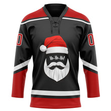 Charger l'image dans la galerie, Custom Black Red-White Christmas Santa Claus 3D Hockey Lace Neck Jersey