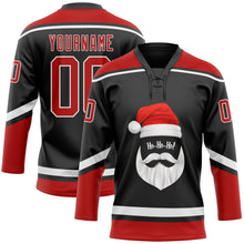 Charger l'image dans la galerie, Custom Black Red-White Christmas Santa Claus 3D Hockey Lace Neck Jersey