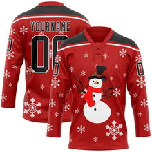 Charger l'image dans la galerie, Custom Red Black-White Christmas Snowman 3D Hockey Lace Neck Jersey