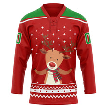 Charger l'image dans la galerie, Custom Red Grass Green-White Christmas Reindeer 3D Hockey Lace Neck Jersey