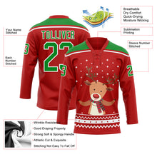 Charger l'image dans la galerie, Custom Red Grass Green-White Christmas Reindeer 3D Hockey Lace Neck Jersey