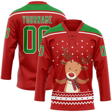 Charger l'image dans la galerie, Custom Red Grass Green-White Christmas Reindeer 3D Hockey Lace Neck Jersey