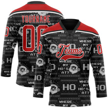 Charger l'image dans la galerie, Custom Black Red-White Christmas Santa Claus 3D Hockey Lace Neck Jersey