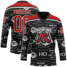 Charger l'image dans la galerie, Custom Black Red-White Christmas Santa Claus 3D Hockey Lace Neck Jersey