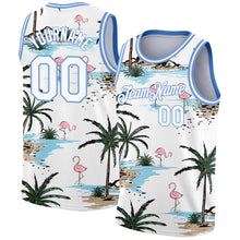Загрузить изображение в средство просмотра галереи, Custom White Light Blue 3D Pattern Tropical Hawaii Palm Trees Authentic Basketball Jersey