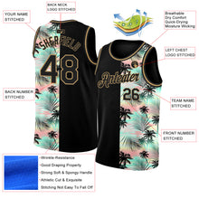 Загрузить изображение в средство просмотра галереи, Custom Black Old Gold 3D Pattern Tropical Hawaii Palm Trees Authentic Basketball Jersey