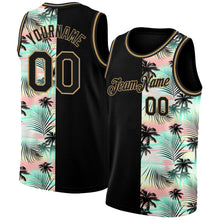 Загрузить изображение в средство просмотра галереи, Custom Black Old Gold 3D Pattern Tropical Hawaii Palm Trees Authentic Basketball Jersey