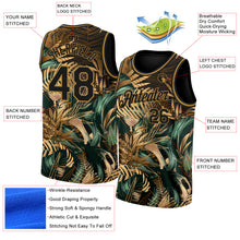 Загрузить изображение в средство просмотра галереи, Custom Black Old Gold 3D Pattern Tropical Hawaii Palm Leaves Authentic Basketball Jersey