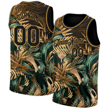 Загрузить изображение в средство просмотра галереи, Custom Black Old Gold 3D Pattern Tropical Hawaii Palm Leaves Authentic Basketball Jersey