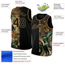 Загрузить изображение в средство просмотра галереи, Custom Black Old Gold 3D Pattern Tropical Hawaii Palm Leaves Authentic Basketball Jersey