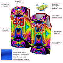 Laden Sie das Bild in den Galerie-Viewer, Custom Black Red-White 3D Pattern Design Abstract Iridescent Psychedelic Swirl Fluid Art Authentic Basketball Jersey