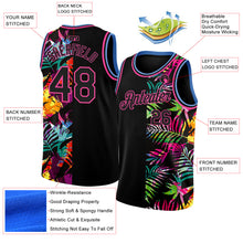 Загрузить изображение в средство просмотра галереи, Custom Black Pink-Light Blue 3D Pattern Tropical Hawaii Palm Leaves Authentic Basketball Jersey