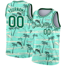 Загрузить изображение в средство просмотра галереи, Custom Teal Kelly Green-White 3D Pattern Tropical Hawaii Palm Trees Authentic Basketball Jersey
