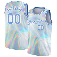 Загрузить изображение в средство просмотра галереи, Custom White Light Blue 3D Pattern Design Abstract Trendy Holographic Vaporwave Style Authentic Basketball Jersey