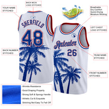 Загрузить изображение в средство просмотра галереи, Custom White Royal-Red 3D Pattern Tropical Hawaii Coconut Trees Authentic Basketball Jersey