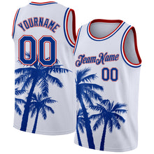 Загрузить изображение в средство просмотра галереи, Custom White Royal-Red 3D Pattern Tropical Hawaii Coconut Trees Authentic Basketball Jersey