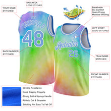Load image into Gallery viewer, Custom Tie Dye Light Blue-White 3D Rainbow Authentic Basketball Jersey

