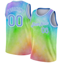 Load image into Gallery viewer, Custom Tie Dye Light Blue-White 3D Rainbow Authentic Basketball Jersey
