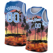Загрузить изображение в средство просмотра галереи, Custom Light Blue White 3D Pattern Tropical Hawaii Palm Trees Authentic Basketball Jersey