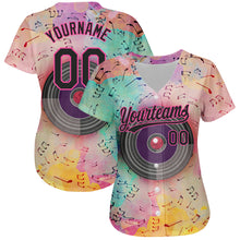 Загрузить изображение в средство просмотра галереи, Custom Pink Black 3D Pattern Design Music Festival Watercolor Colored Musical Notes Authentic Baseball Jersey