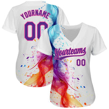Загрузить изображение в средство просмотра галереи, Custom White Purple-Pink 3D Pattern Design Music Festival Colorful Musical Notes Authentic Baseball Jersey