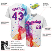 Загрузить изображение в средство просмотра галереи, Custom White Purple-Pink 3D Pattern Design Music Festival Colorful Musical Notes Authentic Baseball Jersey