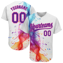 Загрузить изображение в средство просмотра галереи, Custom White Purple-Pink 3D Pattern Design Music Festival Colorful Musical Notes Authentic Baseball Jersey