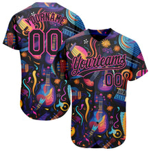 Load image into Gallery viewer, Custom Black Pink 3D Pattern Design Music Festival Musical Instruments Authentic Baseball Jersey