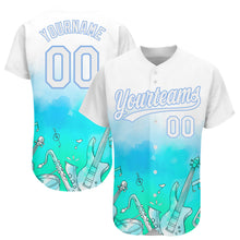 Загрузить изображение в средство просмотра галереи, Custom White Light Blue 3D Pattern Design Music Festival Musical Instruments Authentic Baseball Jersey