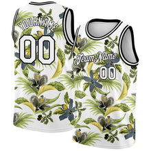 Загрузить изображение в средство просмотра галереи, Custom White Black 3D Pattern Tropical Hawaii Plant And Flower Authentic Basketball Jersey