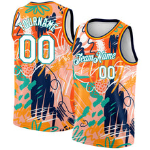 Загрузить изображение в средство просмотра галереи, Custom Orange White-Teal 3D Pattern Abstract Hawaii Plant Graffiti Grunge Art Authentic Basketball Jersey