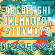 Загрузить изображение в средство просмотра галереи, Custom Gold Teal-White 3D Pattern Tropical Beach Hawaii Palm Trees Authentic Basketball Jersey