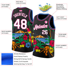 Загрузить изображение в средство просмотра галереи, Custom Black White Pink-Light Blue 3D Pattern Tropical Beach Hawaii Palm Trees Authentic Basketball Jersey