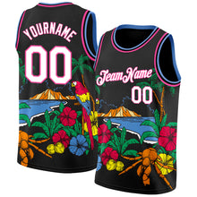 Загрузить изображение в средство просмотра галереи, Custom Black White Pink-Light Blue 3D Pattern Tropical Beach Hawaii Palm Trees Authentic Basketball Jersey