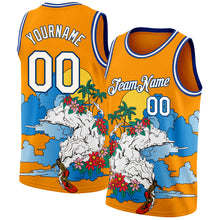 Загрузить изображение в средство просмотра галереи, Custom Bay Orange White-Royal 3D Pattern Tropical Beach Hawaii Palm Trees Authentic Basketball Jersey