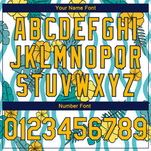 Загрузить изображение в средство просмотра галереи, Custom White Gold-Navy 3D Pattern Tropical Hawaii Plant And Flower Authentic Basketball Jersey