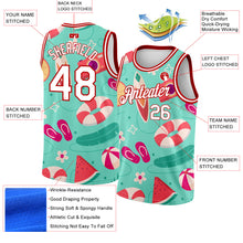Загрузить изображение в средство просмотра галереи, Custom Aqua White-Red 3D Pattern Tropical Hawaii Beach Authentic Basketball Jersey