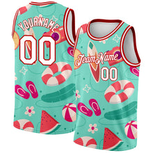 Загрузить изображение в средство просмотра галереи, Custom Aqua White-Red 3D Pattern Tropical Hawaii Beach Authentic Basketball Jersey