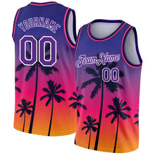 Загрузить изображение в средство просмотра галереи, Custom Purple White 3D Pattern Tropical Hawaii Trees Authentic Basketball Jersey