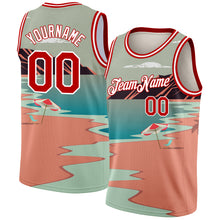 Загрузить изображение в средство просмотра галереи, Custom Teal Red-White 3D Pattern Tropical Beach Hawaii Palm Trees Authentic Basketball Jersey